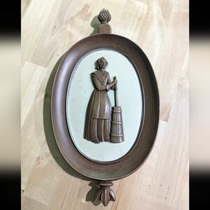 Vintage Oval Wall Plaque with Woman and Butter Churn